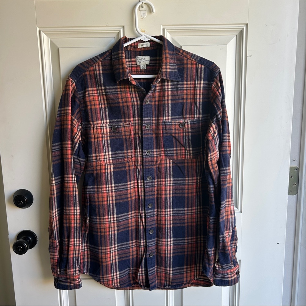 Sewn For J Crew Men's Plaid Flannel Button Down Size Medium Tall 100% Cotton